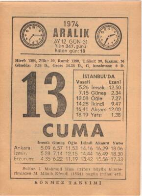 13 Aralık 1974 Takvim Yaprağı EFM(N)4295 - 3