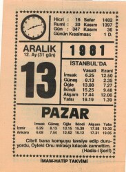 13 Aralık 1981 Takvim Yaprağı EFM(N)4418 - 3