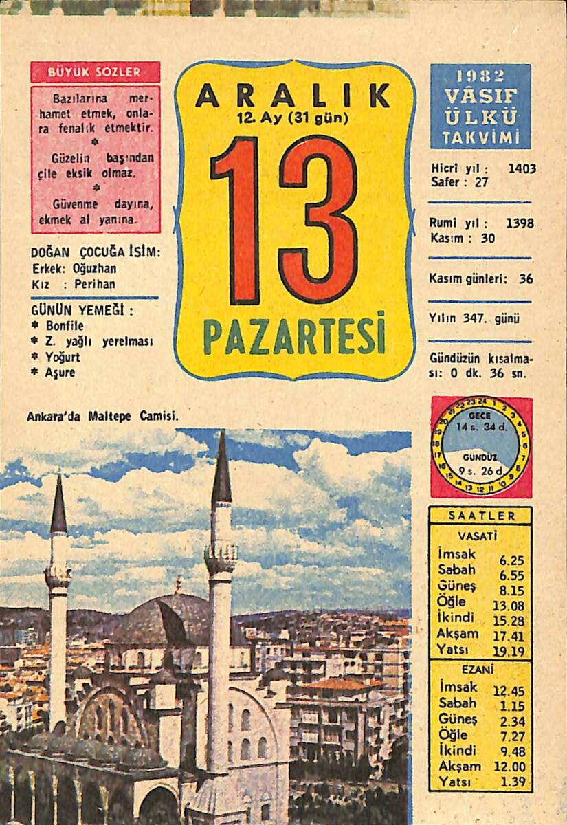 13 Aralık 1982 Takvim Yaprağı - Doğum Günü Hediyesi EFMN13611 - 1