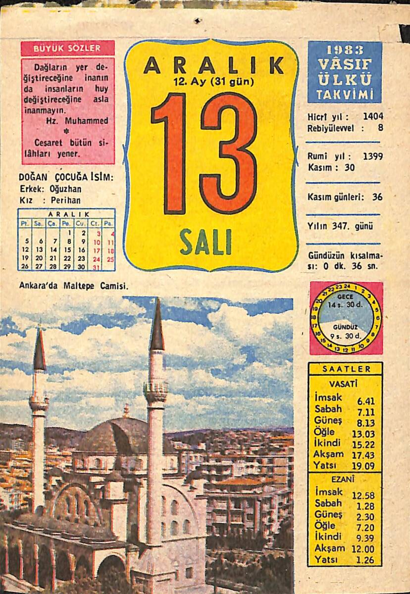 13 Aralık 1983 Takvim Yaprağı - Doğum Günü Hediyesi EFMN13600 - 1