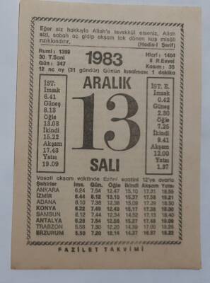 13 Aralık 1983 Takvim Yaprağı - Doğum Günü Hediyesi EFM(N)6893 - 1