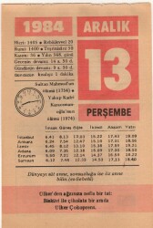 13 Aralık 1984 Takvim Yaprağı EFM(N)4172 - 1