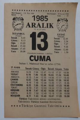 13 Aralık 1985 Takvim Yaprağı - Doğum Günü Hediyesi EFM(N)6858 - 1