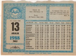 13 Aralık 1988 Takvim Yaprağı EFM(N)4479 - 3