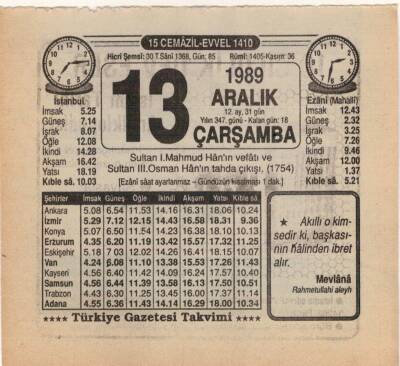 13 Aralık 1989 Takvim Yaprağı EFM(N)4203 - 3