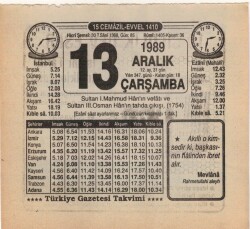 13 Aralık 1989 Takvim Yaprağı EFM(N)4203 - 2