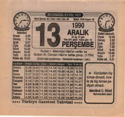 13 Aralık 1990 Takvim Yaprağı EFM(N)4141 - 3