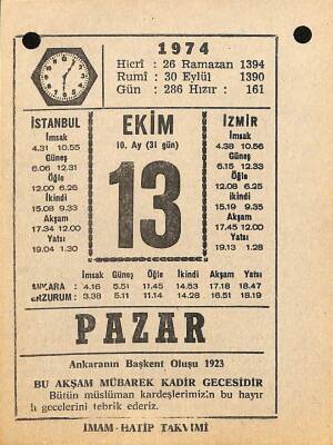 13 Ekim 1974 Takvim Yaprağı - Doğum Günü Hediyesi EFM(N)10574 - 4