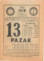 13 Ekim 1974 Takvim Yaprağı EFM(N)2983 - 2