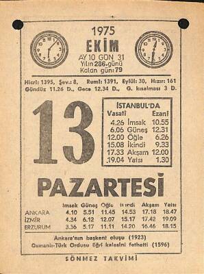 13 Ekim 1975 Takvim Yaprağı - Doğum Günü Hediyesi EFM(N)12561 - 1