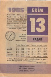 13 Ekim 1985 Takvim Yaprağı EFM(N)3045 - 3