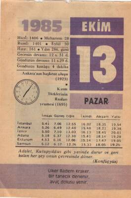 13 Ekim 1985 Takvim Yaprağı EFM(N)3045 - 3