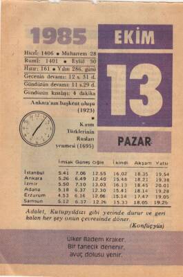 13 Ekim 1985 Takvim Yaprağı EFM(N)3045 - 1