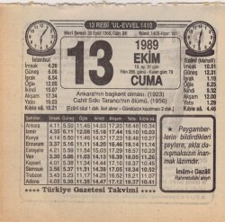 13 Ekim 1989 Takvim Yaprağı EFM(N)3107 - 3