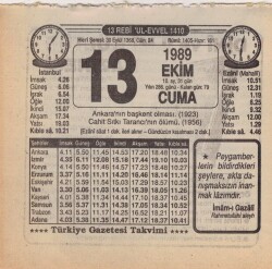 13 Ekim 1989 Takvim Yaprağı EFM(N)3107 - 2