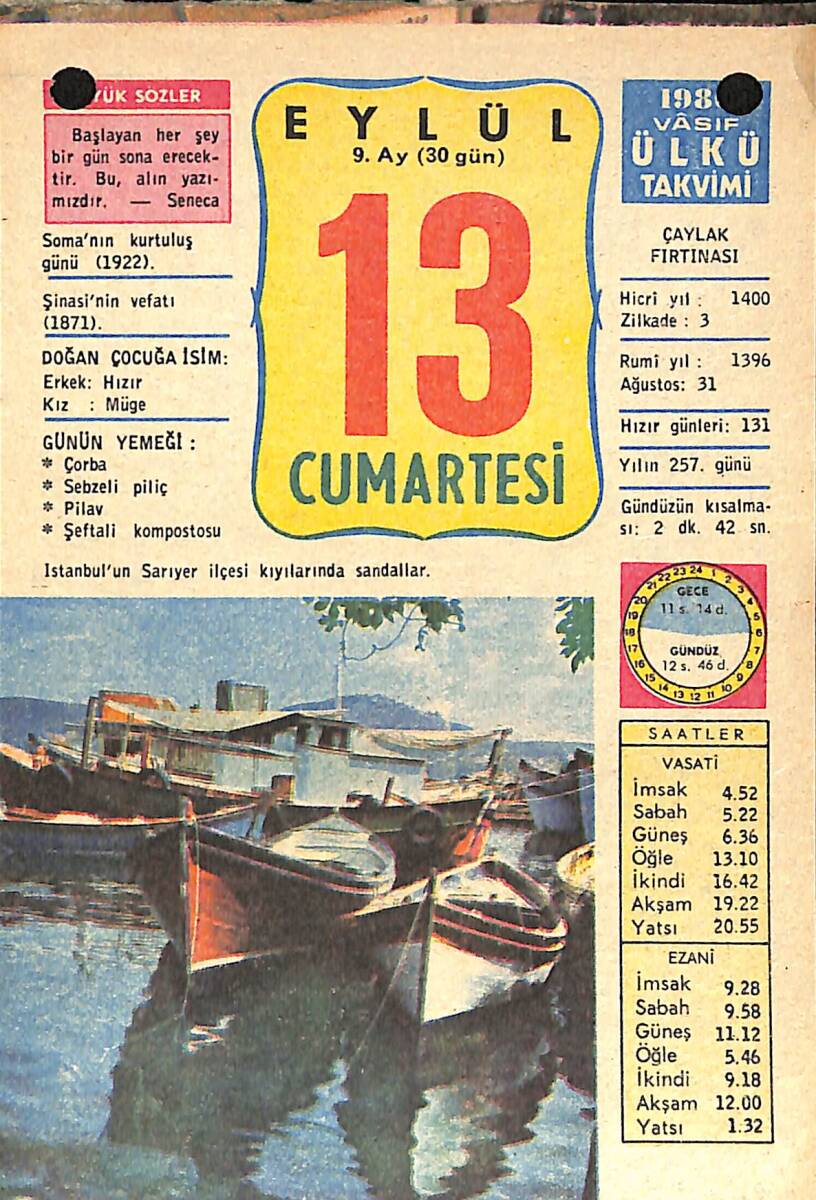 13 Eylül 1980 Takvim Yaprağı - Doğum Günü Hediyesi EFMN13624 - 1