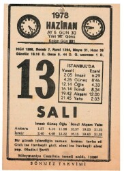 13 Haziran 1978 Takvim Yaprağı EFM(N)1116 - 3