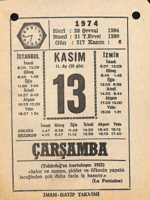 13 Kasım 1974 Takvim Yaprağı - Doğum Günü Hediyesi EFM(N)10775 - 4