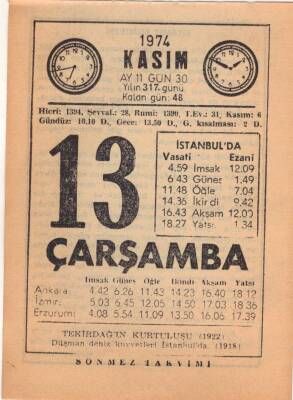 13 Kasım 1974 Takvim Yaprağı EFM(N)3323 - 3