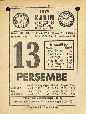 13 Kasım 1975 Takvim Yaprağı - Doğum Günü Hediyesi EFM(N)12588 - 1