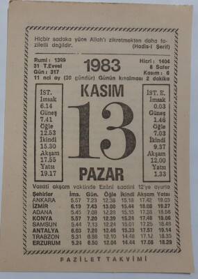 13 Kasım 1983 Takvim Yaprağı - Doğum Günü Hediyesi EFM(N)6919 - 1