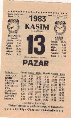 13 Kasım 1983 Takvim Yaprağı EFM(N)3957 - 3