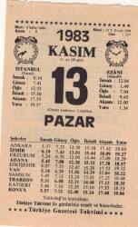 13 Kasım 1983 Takvim Yaprağı EFM(N)3957 - 2