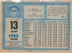 13 Kasım 1988 Takvim Yaprağı EFM(N)3443 - 2