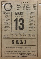 13 Mart 1973 Takvim Yaprağı - Doğum Günü Hediyesi EFM(N)8079 - 2