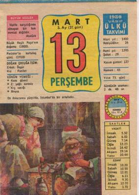 13 Mart 1980 Takvim Yaprağı EFM(N)6138 - 3