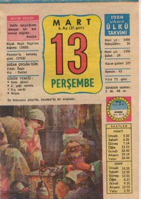 13 Mart 1980 Takvim Yaprağı EFM(N)6138 - 1