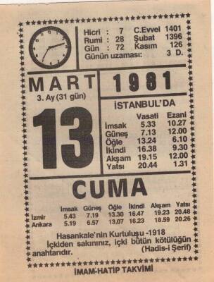 13 Mart 1981 Takvim Yaprağı EFM(N)6015 - 3