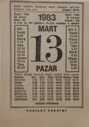 13 Mart 1983 Takvim Yaprağı - Doğum Günü Hediyesi EFM(N)7927 - 2