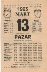 13 Mart 1983 Takvim Yaprağı EFM(N)5830 - 3