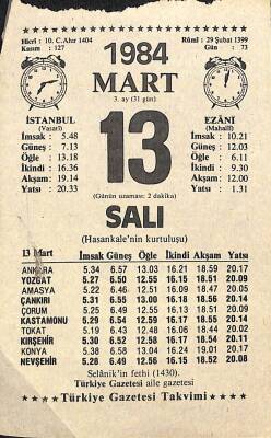 13 Mart 1984 Takvim Yaprağı - Doğum Günü Hediyesi EFM(N)11314 - 1