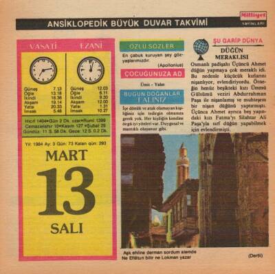 13 Mart 1984 Takvim Yaprağı EFM(N)5799 - 3