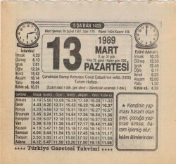 13 Mart 1989 Takvim Yaprağı EFM(N)5861 - 3