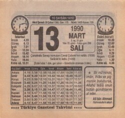 13 Mart 1990 Takvim Yaprağı EFM(N)5985 - 3