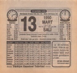 13 Mart 1990 Takvim Yaprağı EFM(N)5985 - 1