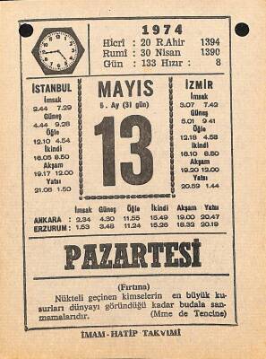 13 Mayıs 1974 Takvim Yaprağı - Doğum Günü Hediyesi EFM(N)12327 - 1