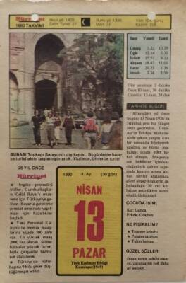 13 Nisan 1980 Takvim Yaprağı - Doğum Günü Hediyesi EFM(N)8397 - 2