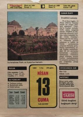 13 Nisan 1984 Takvim Yaprağı - Doğum Günü Hediyesi EFM(N)8375 - 2