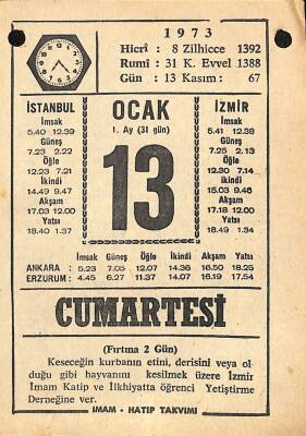 13 Ocak 1973 Takvim Yaprağı - Doğum Günü Hediyesi EFM(N)10822 - 4