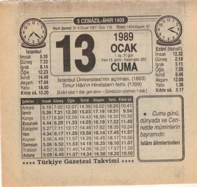 13 Ocak 1989 Takvim Yaprağı EFM(N)4721 - 1