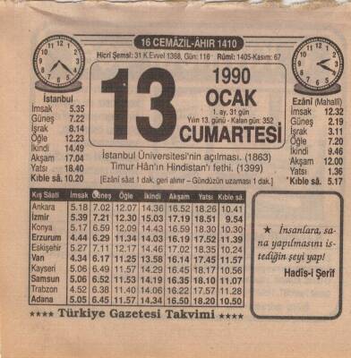 13 Ocak 1990 Takvim Yaprağı EFM(N)4690 - 1