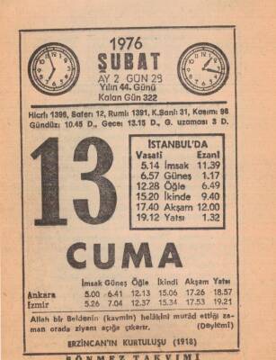 13 Şubat 1976 Takvim Yaprağı EFM(N)5279 - 1