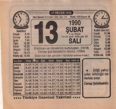 13 Şubat 1990 Takvim Yaprağı EFM(N)5196 - 1