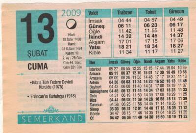 13 Şubat 2009 Takvim Yaprağı EFM(N)5618 - 1