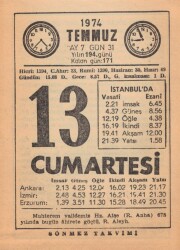 13 Temmuz 1974 Takvim Yaprağı EFM(N)1982 - 3