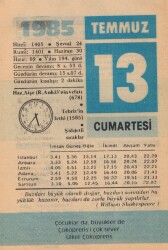 13 Temmuz 1985 Takvim Yaprağı EFM(N)1985 - 3